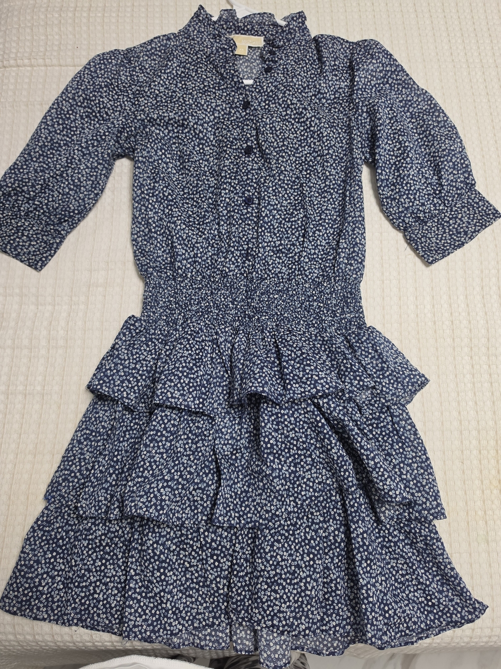 Michael Kors Navy Floral Tiered Ruffle Dress